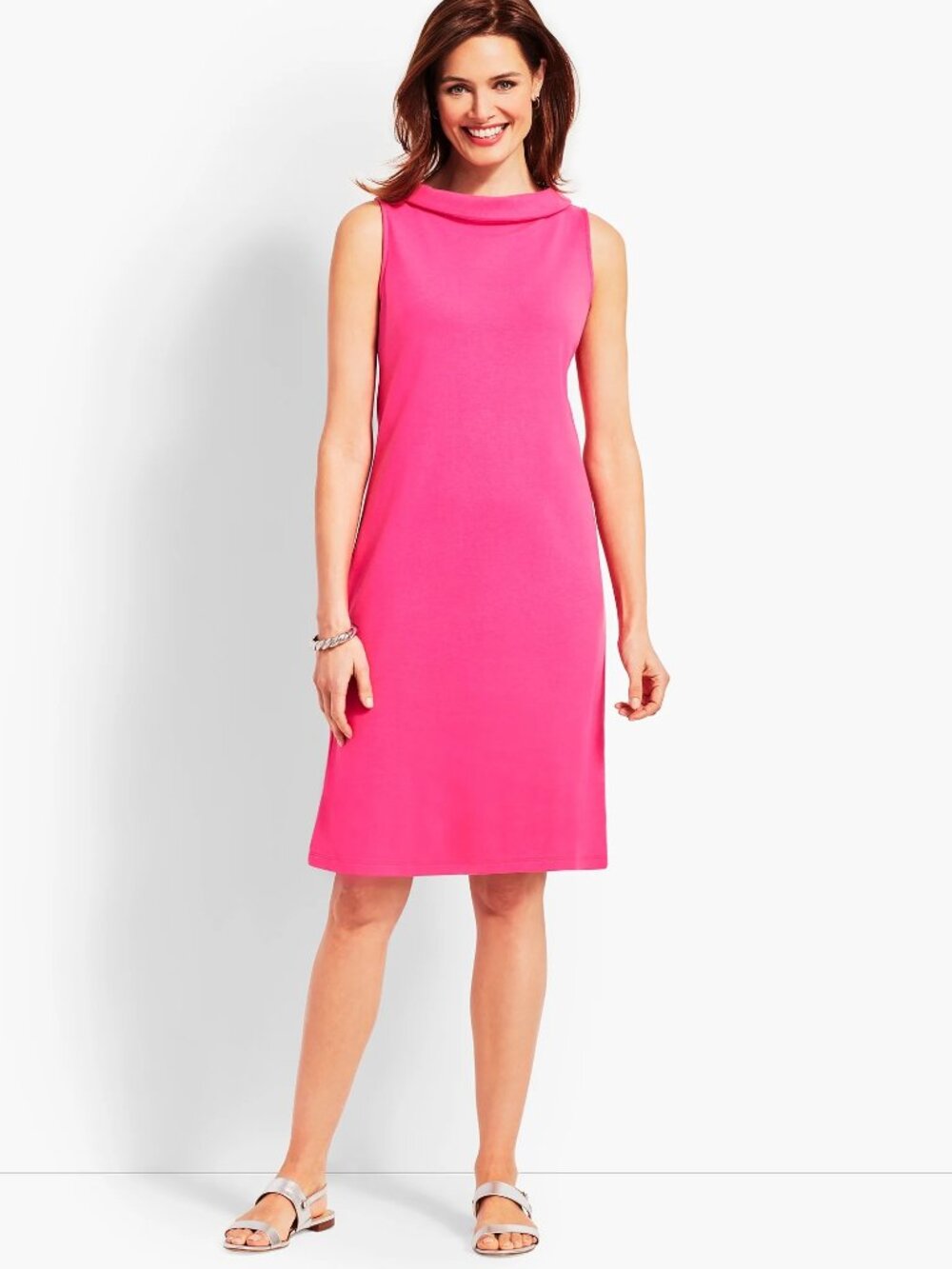 Talbots Audrey-Neck Interlock Shift Dress Size P Roll Neck Barbie Pink Retro